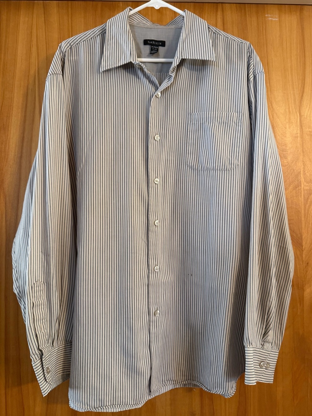 Van Heusen Men’s White Shirt with Thin Blue Stripes